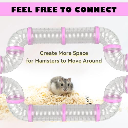 Dwarf Hamster Tubes and Tunnels Set,Mouse DIY Toy Transparent Tube Pet Cage Connection Tunnel Kit Syrian Hamster External Accessories Adventure Pipe for Mice Rat(Pink) - color: 【Pink】