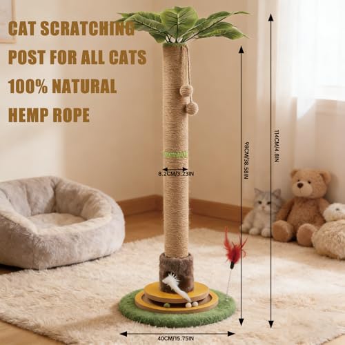 44" Tall Palm Tree Cat Scratching Post with Sisal Rope,Dangling Balls,Natural Healthy Catnip Balls,Cat Toy Mouse Hole,Interactive Wooden Ball & Cats Wand for Indoor Cats Adults and Kitten