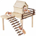 Wooden Hamster House and Platform, Hamsters Platform with Ladder, Hamster Cage Accessories, Cute Small Pets Toy for Hiding Sleeping Activities Habitat Decor