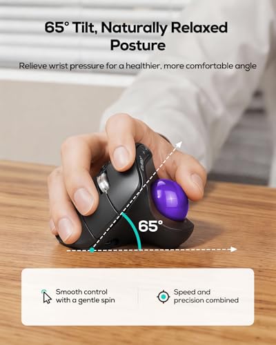 Nulea Wireless Trackball Mouse Ergonomic Vertical Design Thumb Control | Rechargeable mouse with quiet clicks,4 DPI levels,3 device Bluetooth & USB receiver,smooth tracking,compatible with PC-Purple - color: C-Purple
