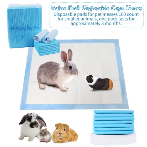 Tfwadmx 100 Pcs Rabbit Pee Pads Disposable Cage Liners Leak-Proof Super Absorbent Potty Training Pad for Puppy Guinea Pigs Hedgehog Hamsters Chinchillas Cats and Other Small Animals - size: 100 Pcs-17.72" x 12.99" (Blue)