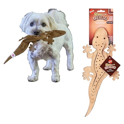 SPOT Skinneeez Leather Lizard – 15" Stuffing-Free Dog Toy with Real Leather & 2 Squeakers, Chew & Toss Toy for Small & Medium Dogs, Best for Light to Moderate Chewers - size: 15 Inch
