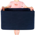 22in Extra Large Blanket Basket Holder Living Room, Rectangle Rope Woven Storage Basket with Handles for Laundry, Pool Towels, and Shoes, Dog Toy Organizer Bin Box, Full Navy - color: Full Navy Blue