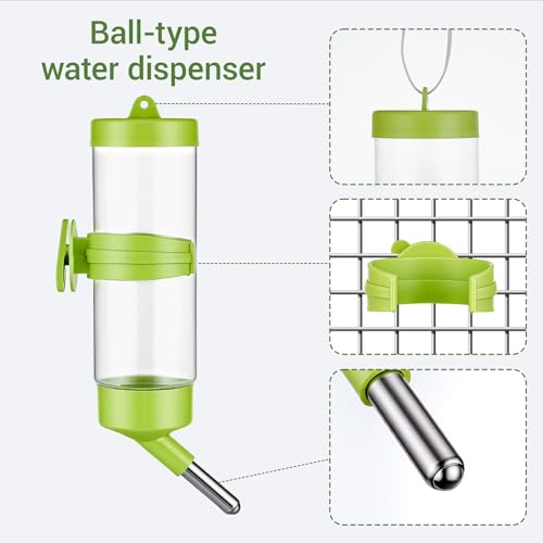 Rabbit Feeders for Cages,3.5 Pound Metal Trough Feeder with Water Bottle | Galvanized Steel Outdoor Bunny Food Dispenser Automatic for Rabbits Chicken Guinea Pig Pet and Other Small Animals Silver