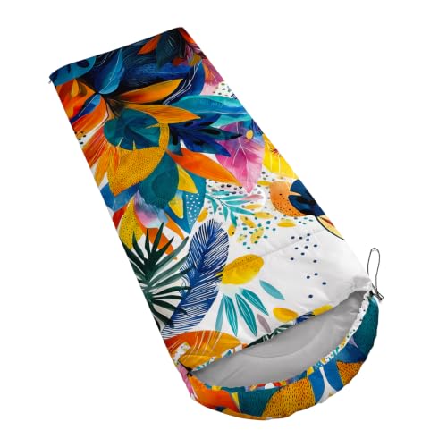 AILONEN Midnight Meow Sleeping Bag, Charcoal Cat Eyes Crescent Graphic, Portable Camp Sack Sleepover Style - color: Tropical Leaves