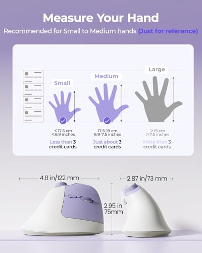 seenda MOU-302 Wireless Bluetooth Ergonomic Vertical Mouse with Volume Knob | Rechargeable 3-device mice for small/medium hands with quiet clicks, 1000/1600/2400 DPI for PC, laptop, MacBook, White Purple - color: White Purple