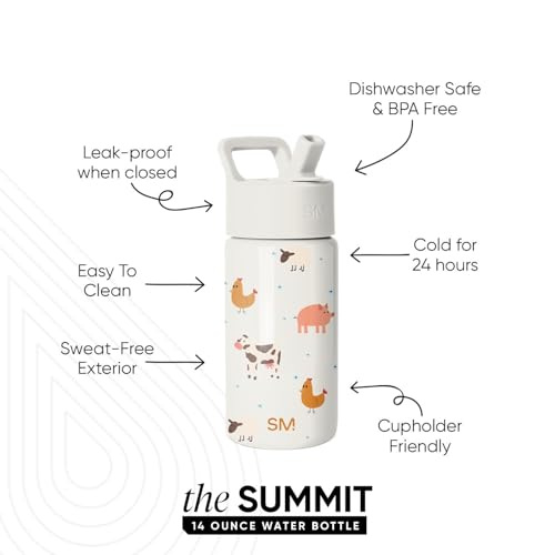 Simple Modern Kids Water Bottle & Toddler Cup | 14oz | Farm Animals | Insulated Stainless Steel Toddler Water Bottle, Kids Tumbler with Straw | Spill Proof for School, Girls, Boys | Farm Animals - color: -Farm Animals, size: 14 Ounces