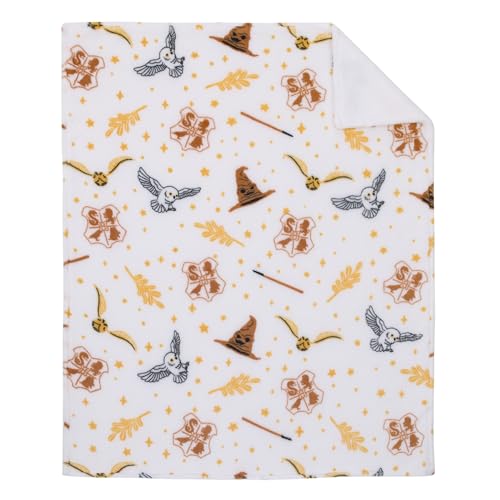 Warner Brothers Harry Potter White, Gold, and Tan Super Soft Sherpa Baby Blanket - color: Harry Potter - White and Gold