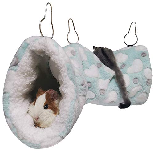 LEFTSTARER Guinea Pig Accessories Tunnel Sugar Glider Cage Accessories Hamster Rat Toys Ferret Hammock Hanging Tunnel for Small Animals （Heart-Green） - color: Green