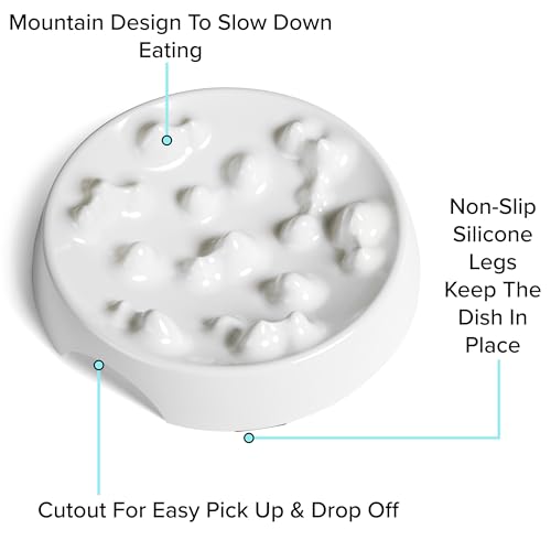 CatGuru Whisker-Friendly Slow Feeder Cat Bowl for Healthy Digestion | Perfect for kittens, adult, and senior cats. Encourages calm, healthy eating habits at every age. - color: Marshmallow, size: Slow Feeder