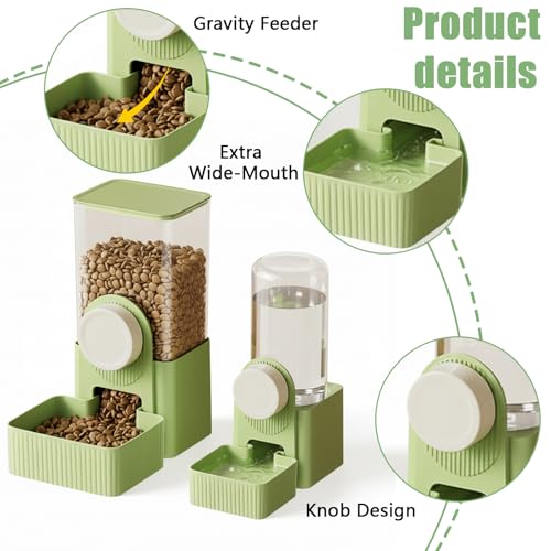 Hanging Automatic Pet Food Water Dispenser,Gravity Bunny Water Food Bowl Dispenser for Cage Kitten Rabbit,Puppy and Chinchilla Hedgehog Ferret (Green)