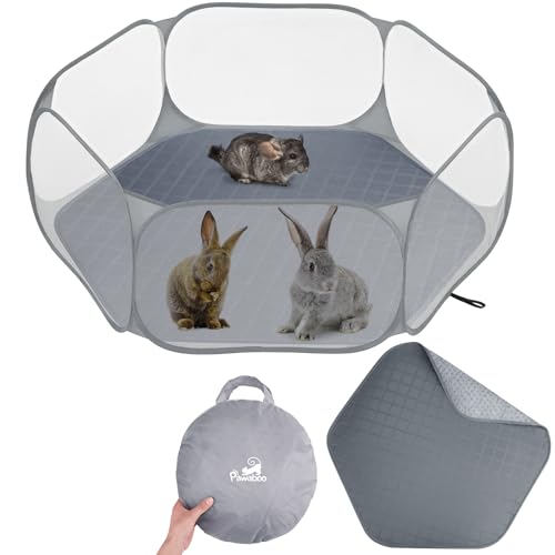 Pawaboo Small Animals Playpen with Pad, Gray+Gray | Waterproof, Reusable Pad, Portable Outdoor Yard Fence, For Chick/Kitten/Puppy/Guinea Pig/Rabbits/Chinchillas - color: Gray+Gray