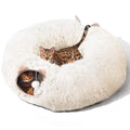 Cat Tunnel with Cat Bed for Indoor Cats, Soft Plush Peekaboo Cat Cave Donut Tunnel, Multifunctional Playground Toys Hideplace for Small Medium Large Kittens, Rabbit, Ferret (Cream White) - color: Cream white