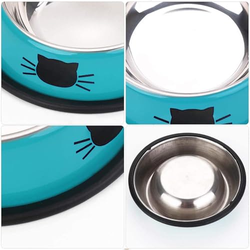 SUOXU Cat Bowls,Stainless Steel Cat Water Food Bowl,Puppy Feeding Bowl,Set of 3 Shallow Pet Bowl Rubber Base Non Slip Small Dogs Feeder Bowls - color: Blue/purple/green
