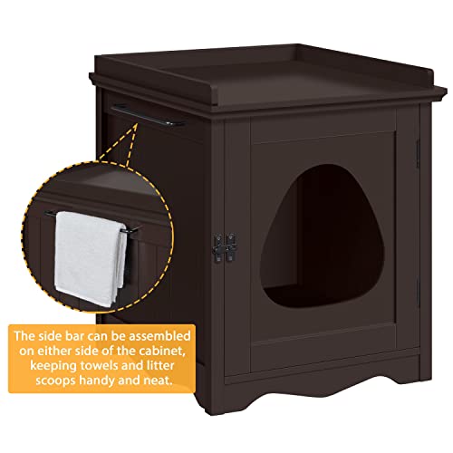 Yaheetech Cat Litter Box Enclosure, Hidden Litter Box Furniture with Side Towel Bar, Wooden Cat Washroom, Storage Cabinet, Indoor Pet House, Side Table Nightstand, Espresso - color: Espresso, size: 19″ L × 21″ W × 23″ H