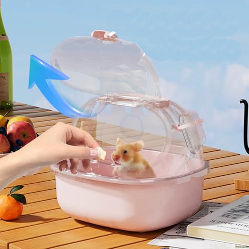 Small Animal Carrier Cage with Water Bottle, Portable Hamster Travel Case | for Small Pets, Gerbils, Mice, Dwarf Hamster (Pink) - color: Pink