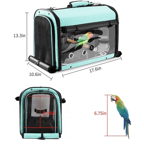Sanmoncare Bird Carrier Bag Cockatiel Travel Cage with Stand, Lightweight Travel Carrier for Small Bird, Portable Parrot Travel Bag, Pet Transparent Travel Backpack - color: Green