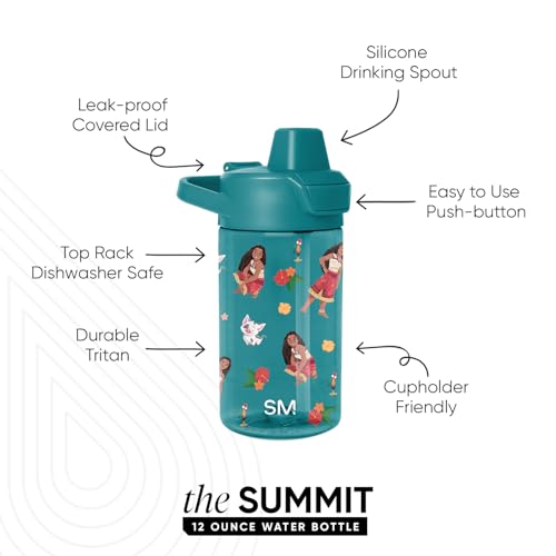Simple Modern Disney Kids Tritan Plastic Summit Water Bottle | 12 oz BPA-Free Cup with Covered Leak Proof Straw Lid for Girls, Toddlers | Moana Oceana - color: Disney: Moana Oceana, style: Covered Lid | 12oz