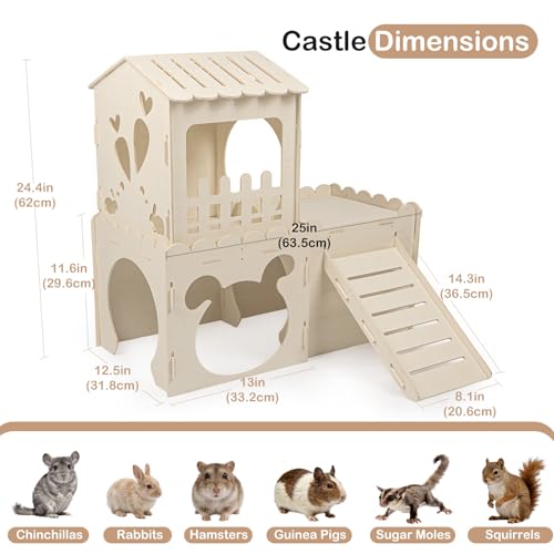 Extra Large Rabbit Castle, Wooden Bunny House &,Detachable Rabbit Hideaway, Indoor Hamster Castle with Ramp, Small Animal Houses & Habitats for Guinea Pig Chinchilla Ferret(3 House) - size: Extra Large-3House