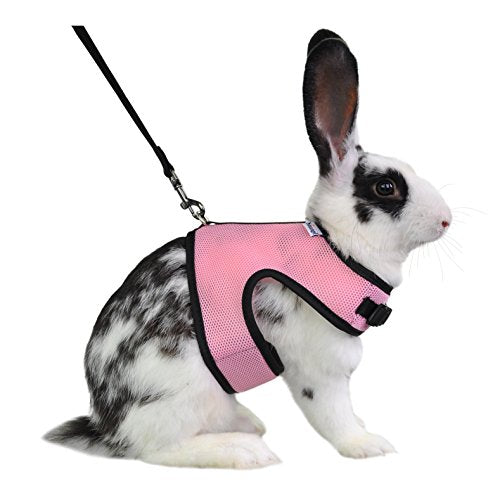 Niteangel Adjustable Soft Harness with Elastic Leash for Rabbits (XL, Pink) - color: Pink, size: XL
