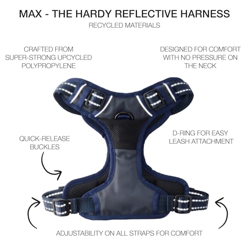 Pet Passion MAX - THE Hardy Reflective Harness, Navy, Small - color: NAVY, size: Small (10-25 lbs)