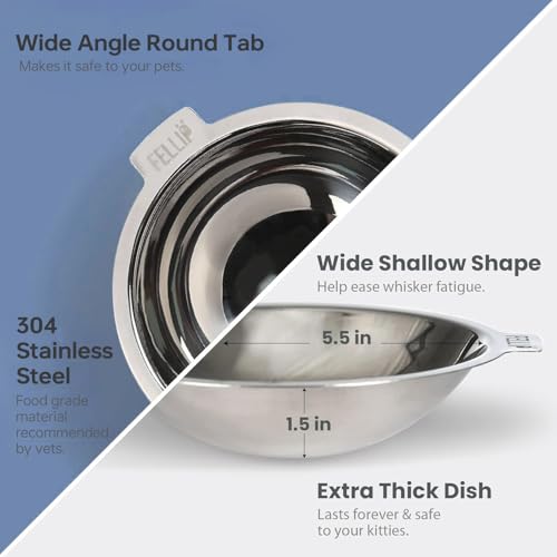 Felli Pet Oblik Whisker Fatigue Cat Food Bowl Raised Stainless Steel Shallow Dish, Pet Design Anti Vomit Tilted Metal Plate Feeder Elevated Acrylic Base (Shadow, 0.5 Cups Shallow Dish) - color: Shadow, size: 0.5 Cups Shallow Dish
