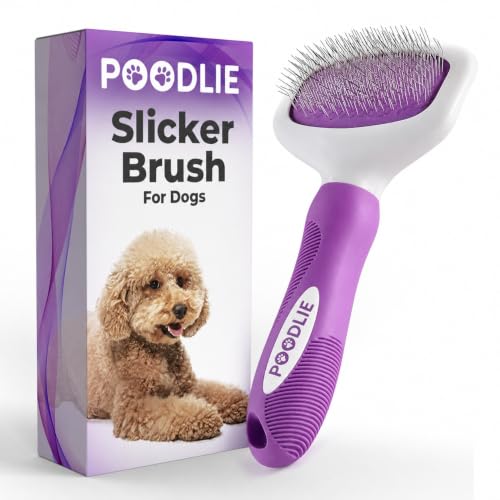 Poodle Pet Slicker Brush - For Dogs, Cats, Rabbits - Matted/Loose Fur, Knots - Suitable for Doodle/Goldendoodle Grooming and Shredding Short/Long Hair - color: Purple, size: Regular Size