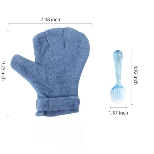 1Pcs Bite-resistant Gloves Adjustable Hamster Bite Proof Glove and Grooming Brush Set Soft Cleansing Brush Massage Combs, Guinea Pig Brush, Hamster Care Set for Hamsters, Ferrets, Hedgehog (Blue)