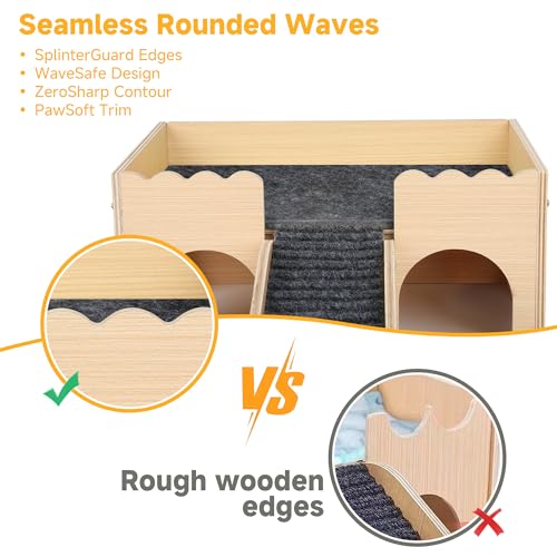 Wooden Guinea Pig Hideout Castle with Stairs,Small Animal Bed Hut Habitats Spacious 2-Level Detachable Small Pet House for Rabbits, Hamsters & Chinchillas Bunny (Grey) - color: Grey