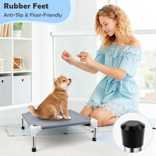Elevated Dog Bed for Small Dogs, Dog Cooling mat Cot, Raised Dog Bed | Indoor Detachable Raised Dog Bed, 20" L x 20" W x 6.5"H，with Non-Slip Feet，Soft and Luxurious Comfortable - color: Grey-S