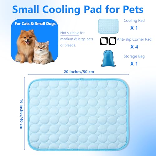 MCEAST Cat Cooling Mat 20" x 16" Self Cooling Pad for Smal Dogs Cats Non-Slip Cool-Chill Mats Summer Pet Blanket with Storage Bag Washable Cool Pet Pad for Floor Sofa Bed Car Travel, Small - size: Small