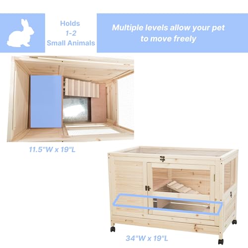 TRIXIE Natura X-Small Indoor Rabbit Hutch, Pet House for Rabbits and Guinea Pigs, Bunny Cage on Wheels, Pull Out Tray - color: Natural, size: 35.4"L x 22.2"W x 25.0"H