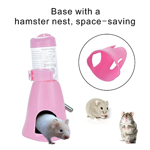 Guardians Hamster Water Bottle, Little Pet Automatic Drinking Bottle with Food Container Base Hut Hanging Water Feeding Bottles Auto Dispenser for Small Animals(80ml,Pink) - color: Pink, size: 80ml