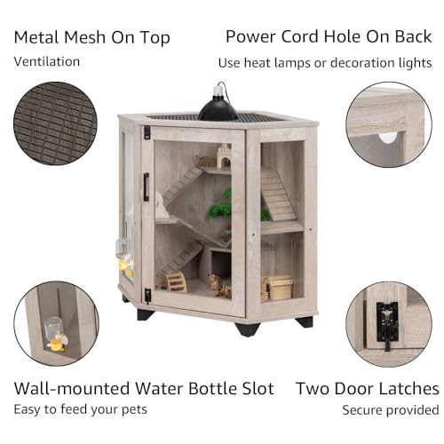 unipaws Chinchillas Hedgehog Cage with Ramp and House with Waterproof Mats | Corner Small Animal Cage, Clear Acrylic Door, Water Bottle Slot, Top Ventilation - color: Cage with Waterproof Mats, size: 33.4"L x 21.6"W x 29.9"H