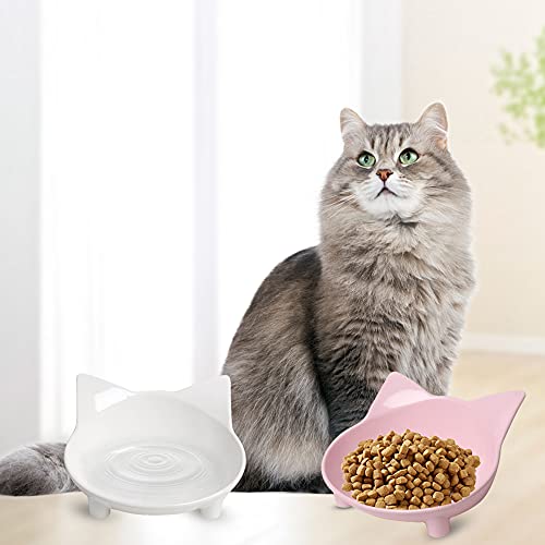 Cat & Dog Food Bowl – Non-Slip Wide Shallow Pet Dish for Whisker Fatigue Relief, Safe for Puppies & Rabbits(Safe Food-Grade) - color: 3Grey+White+Pink