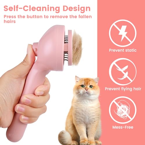 Steam Brush for Shedding Pets - Self-Cleaning Grooming Comb with Water Tank for Long & Short Haired Cats and Dogs (Pink) - color: Pink