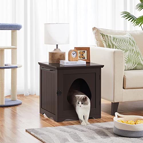 Yaheetech Cat Litter Box Enclosure, Litter Box Furniture Hidden with Towel Bar, Wooden Pet Washroom, Dog Proof Cat Litter Box Cabinet, Indoor Pet House, Side End Table, Espresso - color: Espresso, size: 19 ″ L × 20″ W × 20.5″ H