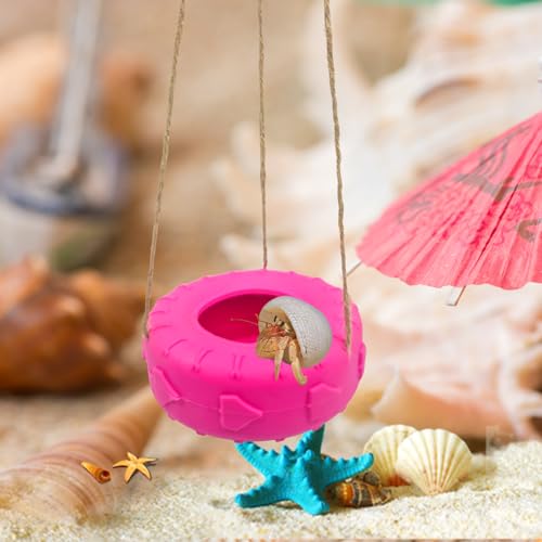 Colours Hermit Crab Tire Swing,Suction Cup Hook Climbing Toy,Hermit Crab Terrarium Accessories - A Must-Have for Any Reptile Amphibian Small Aquatic Animals Lover（Pink） - color: Pink