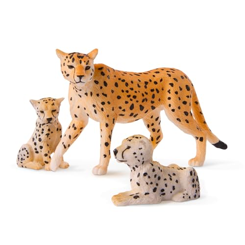 Terra by Battat Cheetah Family Animal Figurines, 4-Piece Toy Set, Animals | 4 plastic cheetah toys with 2 adults and 2 cubs; realistic zoo safari animal figures for play, collecting, and; 3+ Years - style: Cheetah Family