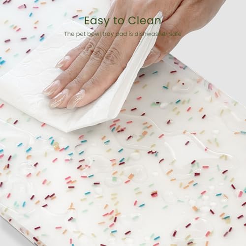 PWTAA Dog Food Mat Anti-Slip Silicone Dog Bowl Mat Thicker Pet Placemat Waterproof Cat Feeder Pad with Raised Edge Puppy Kitten Feeding Mats Suitable Small Medium-Sized Dogs Cats Eating Tray - color: Donut White, size: 19.4" x 9.8"