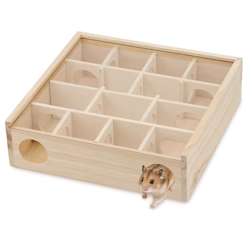 Wooden Maze Tunnel Toy with Cover Dwarf Hamster Maze Toy Safe for Small, Tiny, Mini Furry Animals, Child Gerbil Hole (Burlywood)