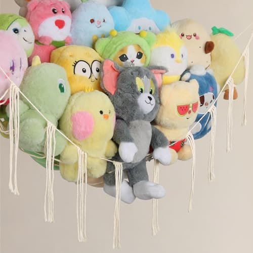 Stuffed Animal Storage Hammock Corner,55 Inch Large No Drill Toy Net,Cream | Handcrafted Natural Cotton Plushie Net,Boho Macrame Toy Hammock,Stuffed Animals Storage Display Organizer,Nursery Room Decor - color: Cream, size: X-Large Simple Style