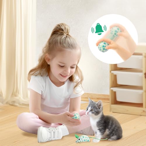 PAWISE Cat Litter Box Set, Small Kitten Starter Kit, Includes Litter Box, Litter Scoop, Double Dish Feeding Bowl, Cat Mouse Toy, Kitty Ball Toy, Green - color: Green