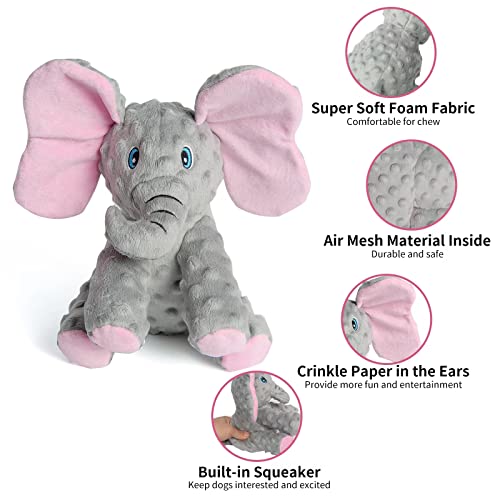 DODODOLA Dog Toys Puppy Toys Cute Squeaky Elephant Dog Toy with Crinkle Paper Stuffed Plush Animal to Keep Them Busy for Small Medium Large Dogs - color: Gray Elephant