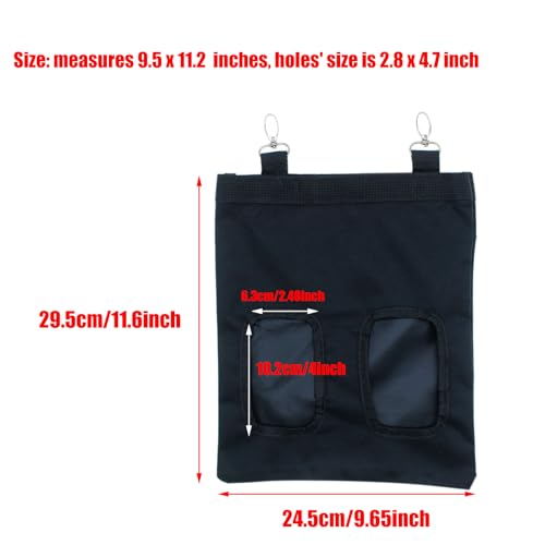 Rabbit Hay Feeder Bag Hanging Guinea Pig Hay Feeder with 2 Holes for Chinchilla Hamster Bunny Small Animal Pet Storage Pouch Black