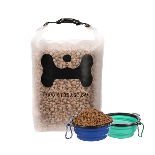 ANVS Silicone Pet Food Storage Bag,40-Cup Dog Food Travel Bag with 2PCS Collapsible Bowls, Perfect for Camping Trip, Dog Boarding, Weekend Getaways and Travel
