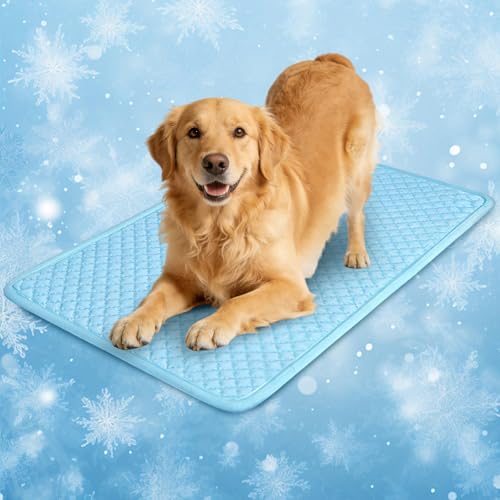 Dog Cooling Mat 2.0, Blue, Thick Long-lasting Cooling Mat for Dogs, Upgraded Self-Cooling Tech No Water, Q-Max>0.5, Chew Resistant Waterproof Fully Washable Pet Cooling Mat, Fit for Dogs & Cats - size: 29.52"Lx18.89"W