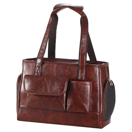 Dog Carrier Purse, Fashion Leather Pet Carrier Bag, Airline Approved Soft Sided Cat Travel Tote Bag with Pockets Coffee - color: Coffee