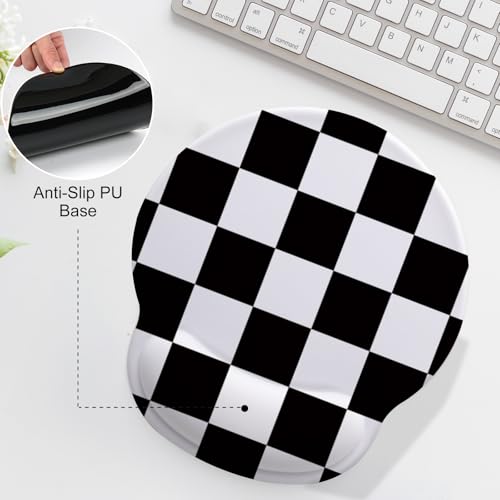 Black and White Checkered Mouse Pad with Gel Wrist Support, Smooth Surface Ergonomic Mouse pad, Non-Slip Pain Relief Desk Mat for Gaming, Work & Office Desktop - color: Black and White Checkered