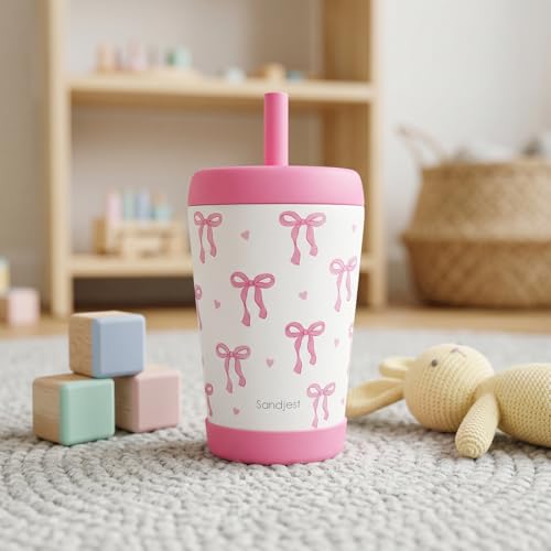 SANDJEST Coquette Bows Insulated Sippy Tumbler 12 Oz, Gift for Birthday, Christmas & Back to School - color: Bow 3